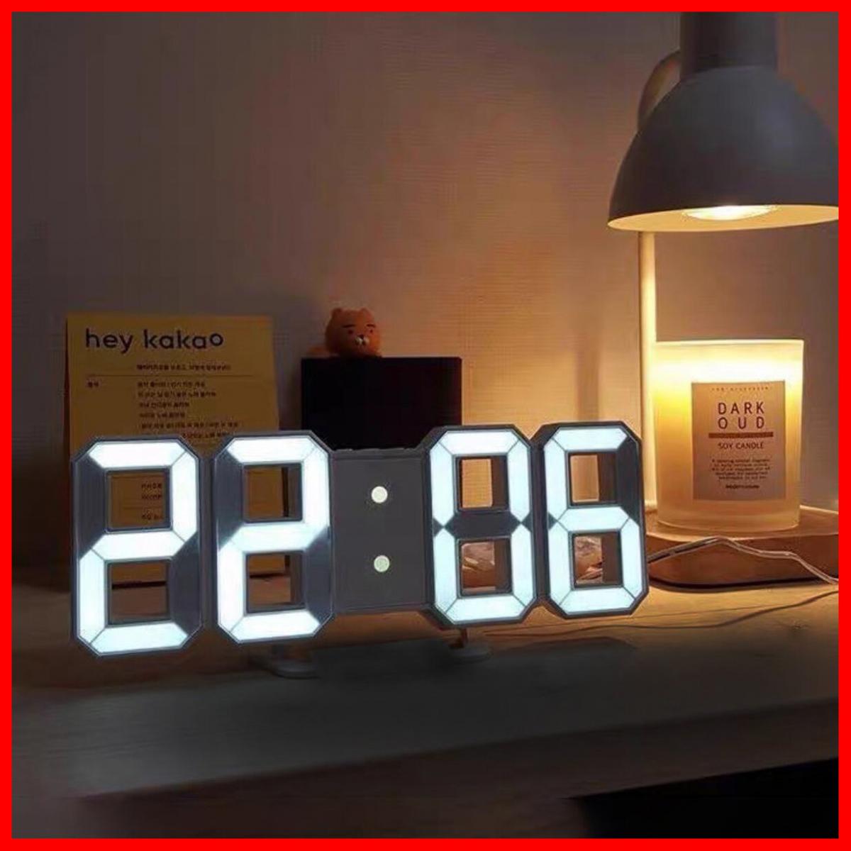 Digital Alarm Wall Clock 3D Table Clock Small No Noise Snooze Brightness Dimmable Time 12/24 Hour Da