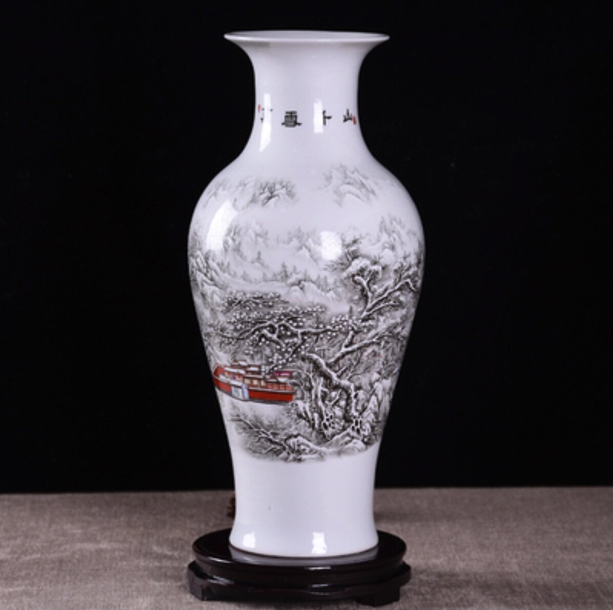 陶瓷花瓶擺件(萬雪千山魚尾瓶 小號高37cm肚徑17cm 含底座)