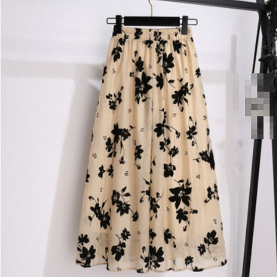 碎花流光紗半身裙【卡其色】【M-4XL碼】（下單後請聯絡客服確認發貨尺碼）#K011003308