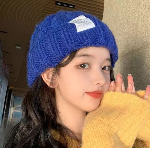 純色麻花毛線帽針織帽【藍色】【均碼】#S158033351