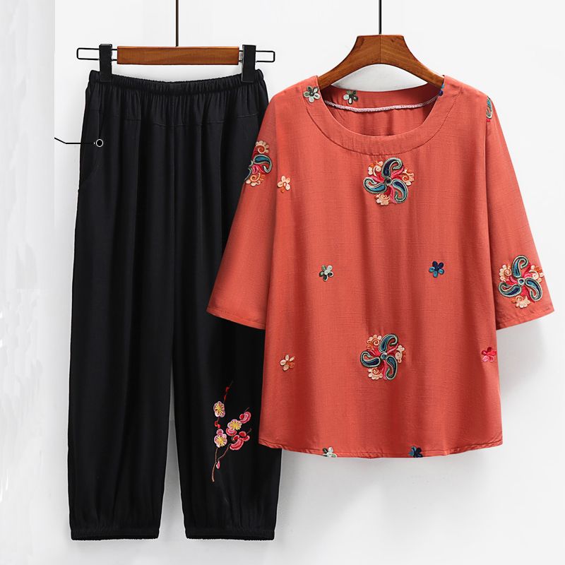 老年人短袖套裝( XL-6XL碼 196橙色（套裝））【下單後請聯絡客服確認發貨尺碼】F001099152
