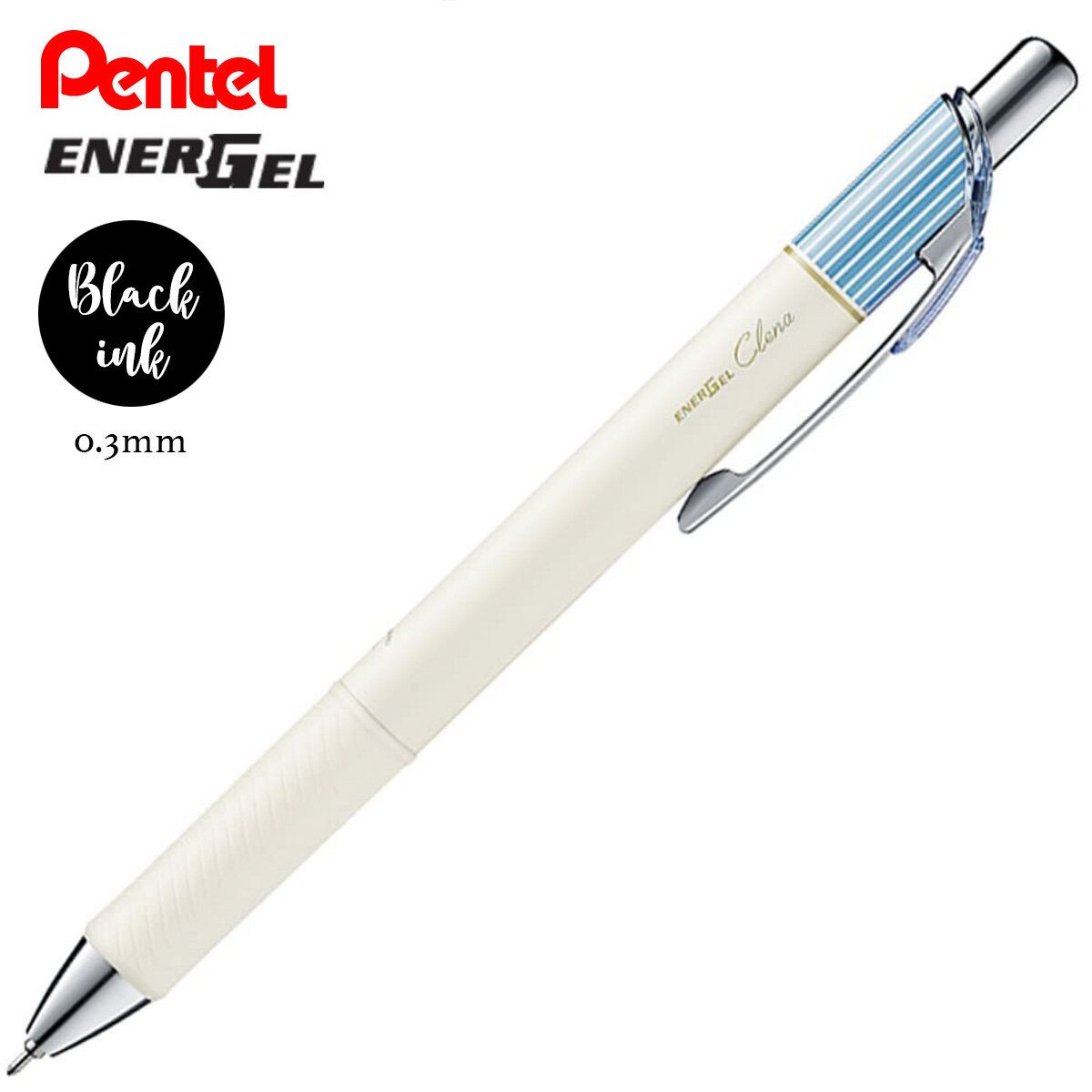 Pentel EnerGel Clena Gel Pen - 0.3 mm - Black Ink - Mint Green Body