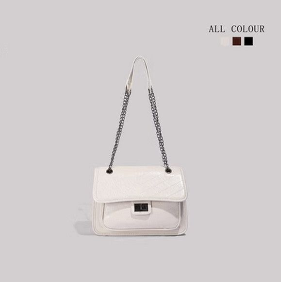 鏈條腋下包斜挎單肩包【白色】【尺寸：28cm*8cm*21cm】#S078035606