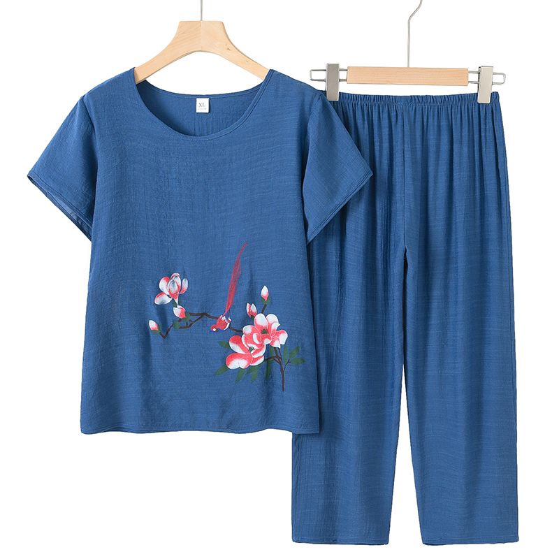 老年人短袖套裝( XL-4XL碼 藍色）【下單後請聯絡客服確認發貨尺碼】F001099313
