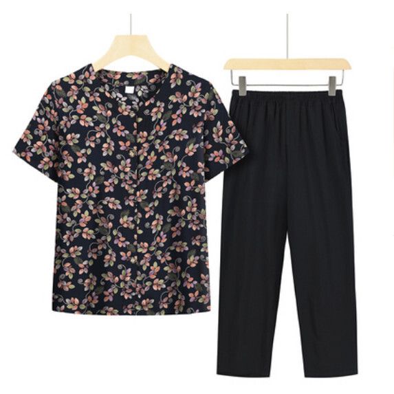夏季中老年開衫套裝（4號色套裝）【尺碼：XL-5XL】【下單後聯絡客服確認發貨尺碼】F203013215