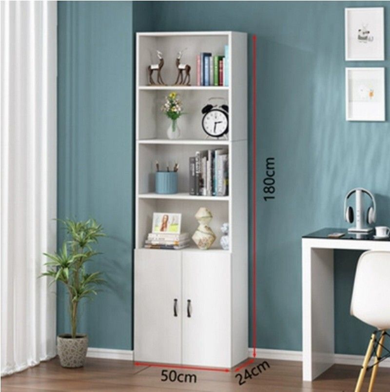 多功能落地簡約書架書櫃/置物架/多層收納櫃/組合櫃-實木六層寬50高180cm帶門H105045077