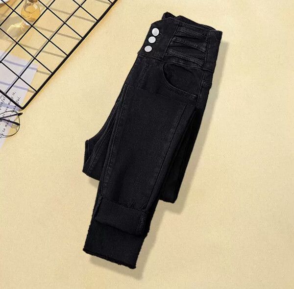 緊腳牛仔褲單件(黑色)【M-4XL碼】【下單後聯系客服確認尺碼】