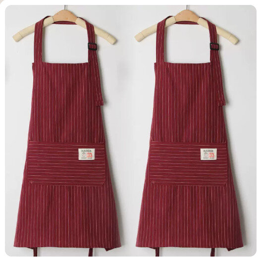 (2件裝)棉布圍裙廚房餐飲做飯圍腰【酒紅色+酒紅色】#N38_081_036