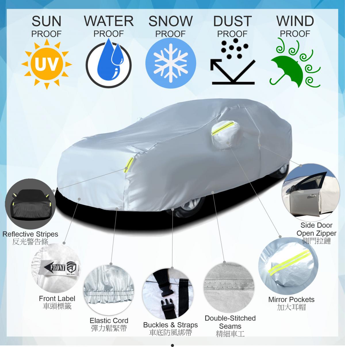 AUTO JACKET, (G007)6-Layer Premium Car Cover Waterproof All-Weather Rain  UV Sun Hail Protector Full Exterior Indoor Outdoor Cover