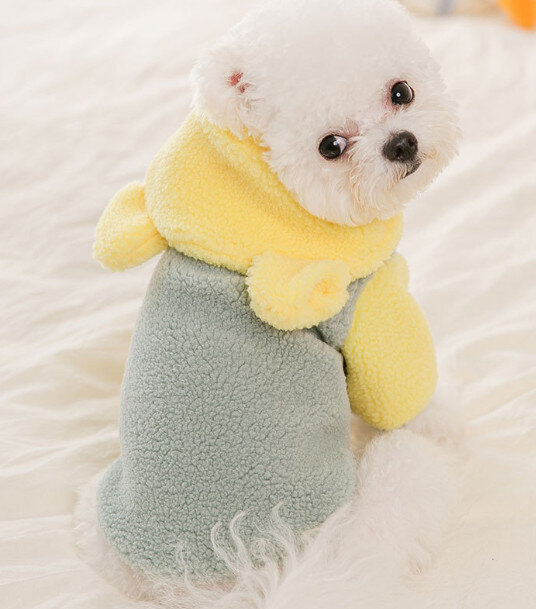 狗狗貓咪保暖加厚小熊顆粒絨兩腳衣（灰黃小熊)(尺碼XL（建議體重11-15磅)
