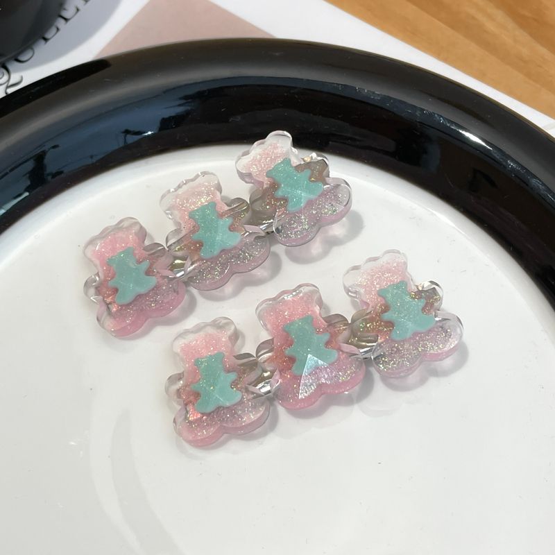 兒童彩色小髮夾側邊夾 頭飾/髮飾(3-鴨夾三小熊淺粉+淺藍-1對)