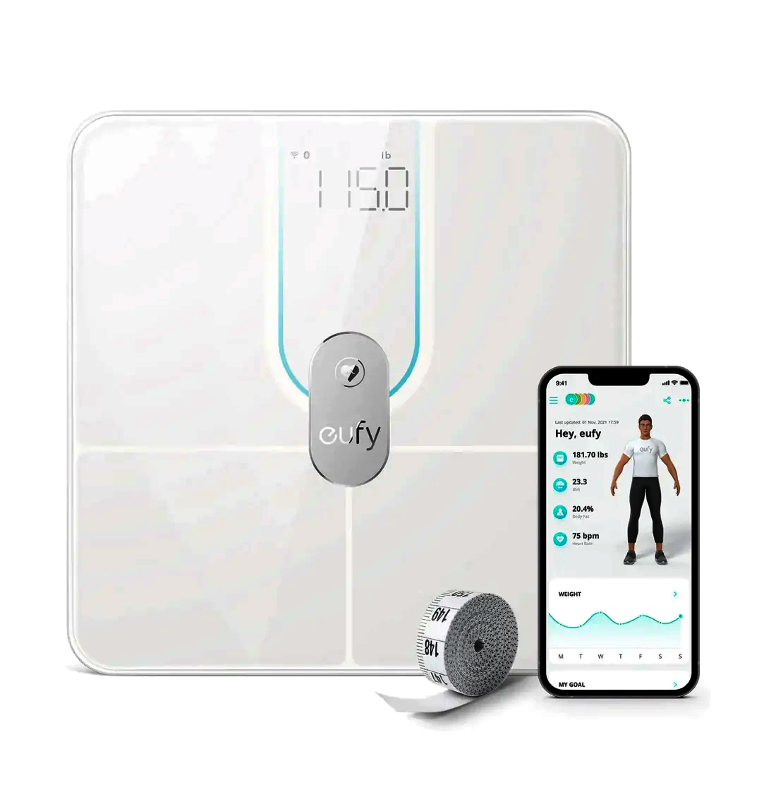  eufy Smart Scale P2, Digital Bathroom Scale with Wi-Fi,  Bluetooth, 15 Measurements Including Weight, Body Fat, BMI, Muscle & Bone  Mass, 3D Virtual Body Mod, 50 g/0.1 lb High Accuracy, IPX5