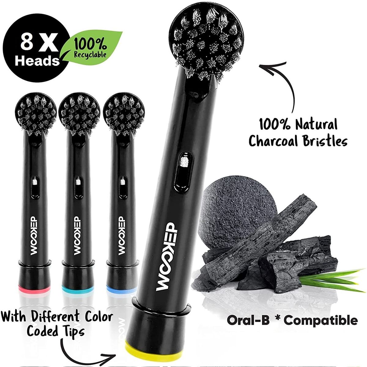 K-MART  (8PCS) Charcoal Bristle ELECTRIC TOOTHBRUSH HEADS