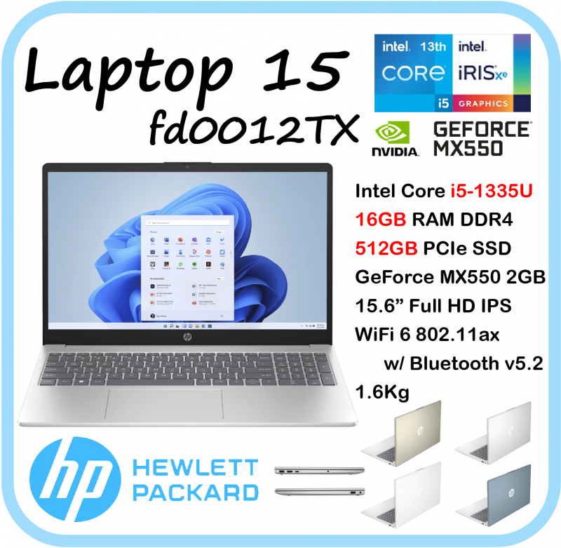 hp | [13th i5 w/MX550] Laptop 15-fd0012TX Silver (i5-1335u/MX550