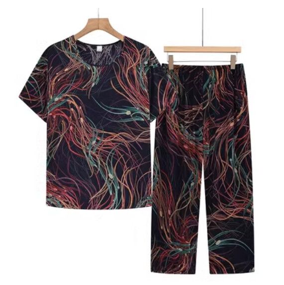 夏季中老年棉綢睡衣套裝（5號色）【尺碼：XL-4XL】【下單後聯絡客服確認發貨尺碼】F203013076
