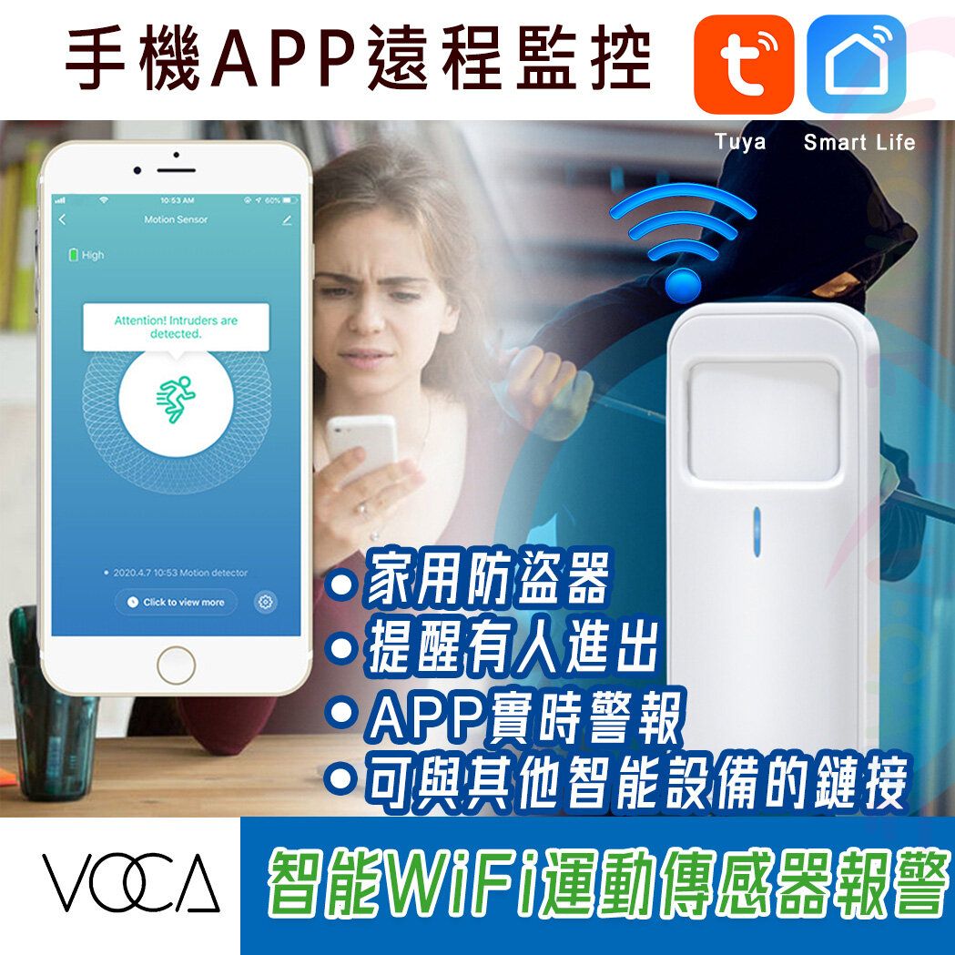 Smart WiFi Motion Sensor Alarm for Alarm System  Compatible with Tuya & Smart home APP (White)