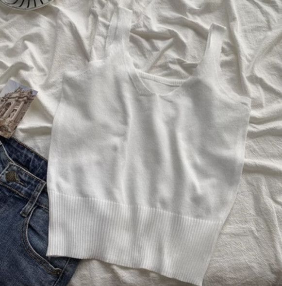 V領針織背心（白色）【均碼】#F148048985