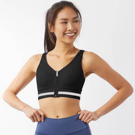 Her own words, Extra Skin™Medium Impact Knit Zip-Front Sports Bra, Color  : Black, Size : 70B