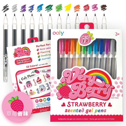 Ooly Scented Very Berry Gel Pens Set of 12 Pens - Strawberry Scented Pens  for Kids, Adults, Art Supplies and Stationary Supplies [Very Berry