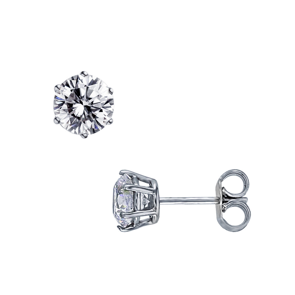 1 Carat CZ 925 Silver 6 Claws Stud Earrings