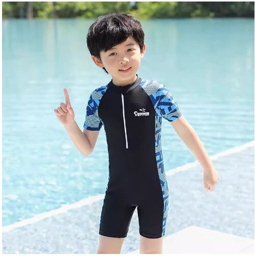 男童連體泳衣（黑色幾何-短袖短褲【福利款】）（L-XL）（下單後跟客服聯系發貨的尺寸）#H324003241