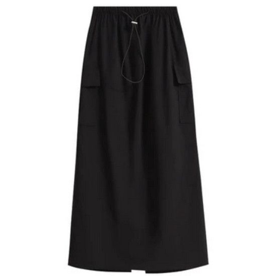 高腰工裝半身裙【黑色】【L-4XL碼】（下單後請聯絡客服確認發貨尺碼）#K011003352