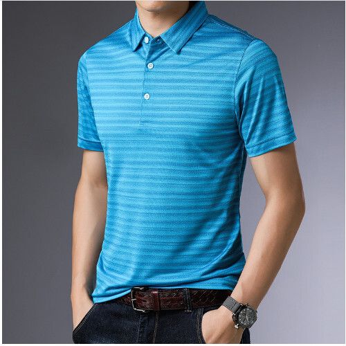 男士條紋冰絲上衣t恤短袖（天藍105-130碼）（下單後聯繫客服確認發貨尺碼）#S055008319