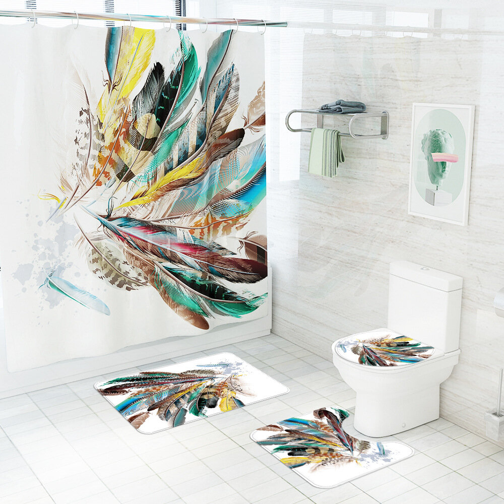 Fashionable Style Bathroom Shower Curtain 180x180 Classic Feather Design