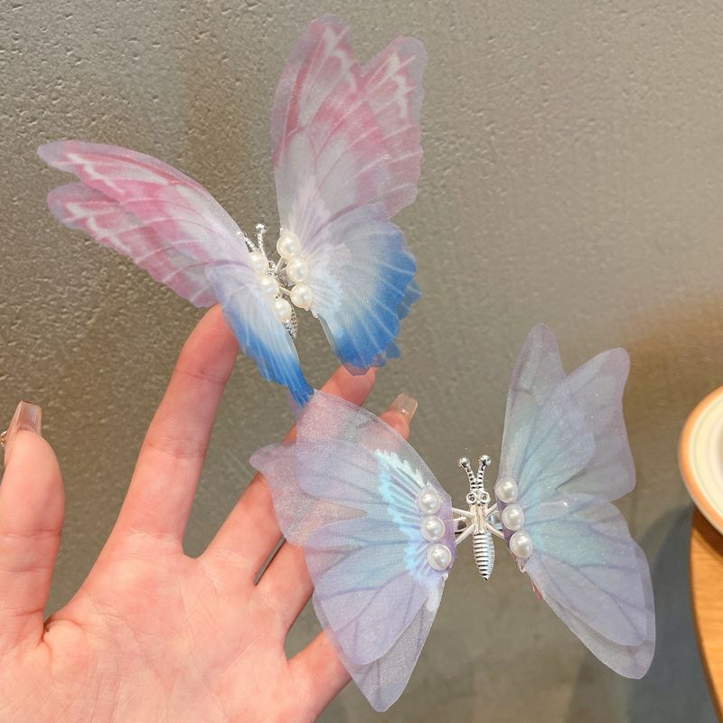 兒童靈動蝴蝶翅膀髮夾髮卡 頭飾/髮飾(13-漸變粉色+淡藍色)