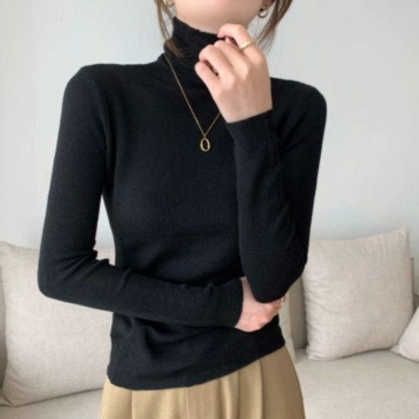長袖針織打底衫(均碼)(黑色)#K004008464