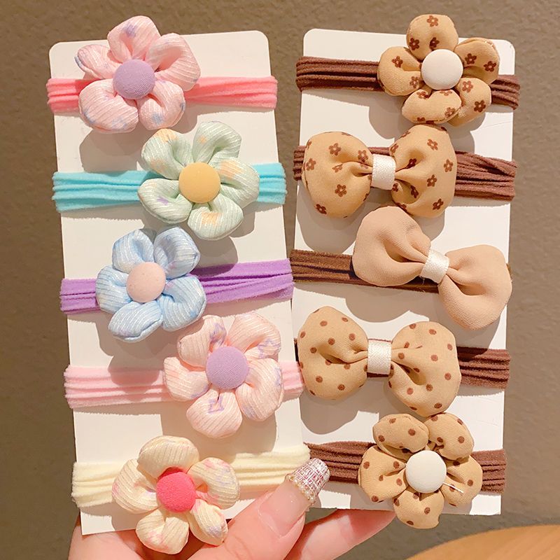 兒童頭花皮筋頭飾高彈力圈髮繩髮飾(24#彩色花蝴蝶結C款10個裝)