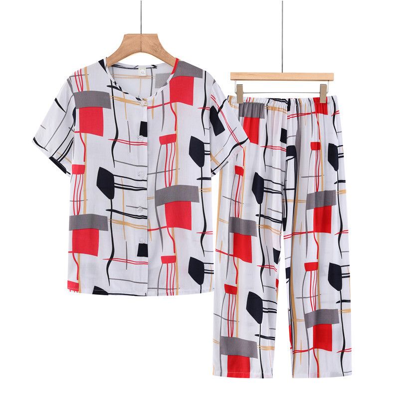 老年人短袖套裝( XL-5XL碼 白色拼色）【下單後請聯絡客服確認發貨尺碼】F001099255