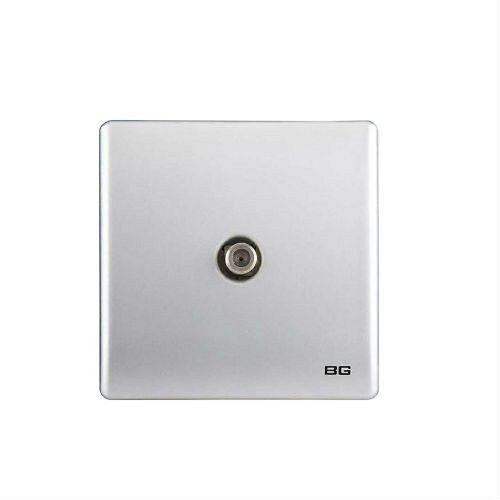 Silver SlimLine Co-Axial TV Socket single screwless clip-on front plate curved corners outlet PCSL60