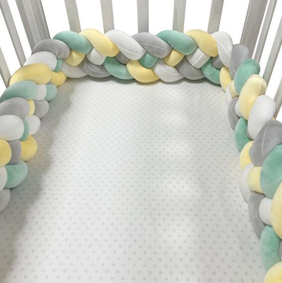 防摔防撞麻花辮床圍 抱枕（NO2白+灰+綠+黃）（4股5米）#H257020145