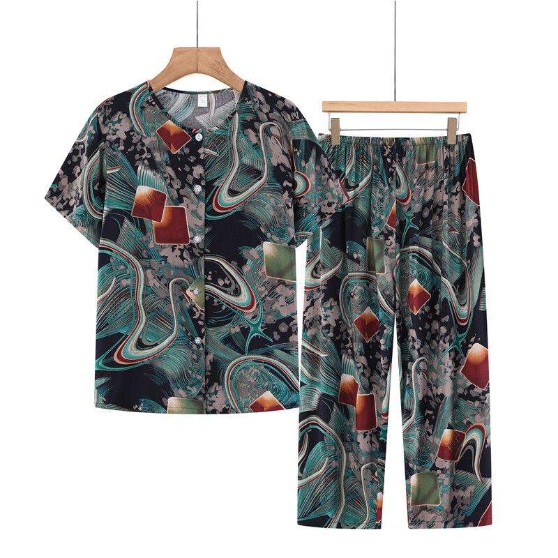 老年人短袖套裝( XL-5XL碼 流動波紋）【下單後請聯絡客服確認發貨尺碼】F001099246