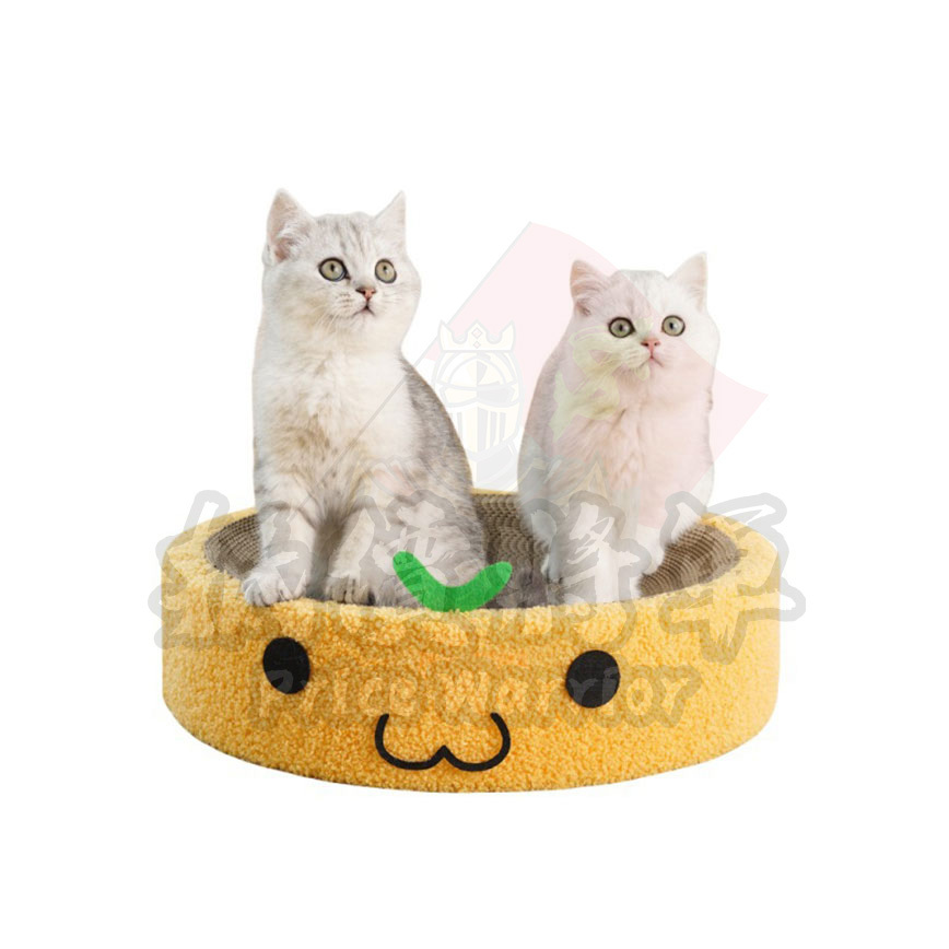 HelloDOG 高級毛絨系列 貓玩具 瓦楞紙貓窩 可愛大眼咪咀 橙色 1個 [約41cm x 10cm]