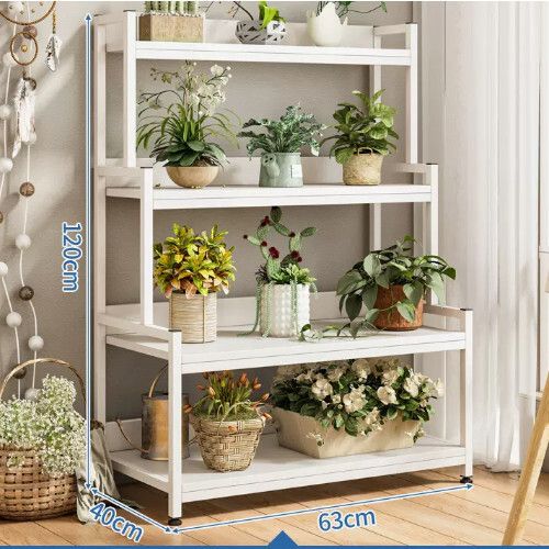 鐵藝戶外傢具 花架 玄關櫃 展示架 書架 4層暖白色+白架 63x40x120cm#H099030054