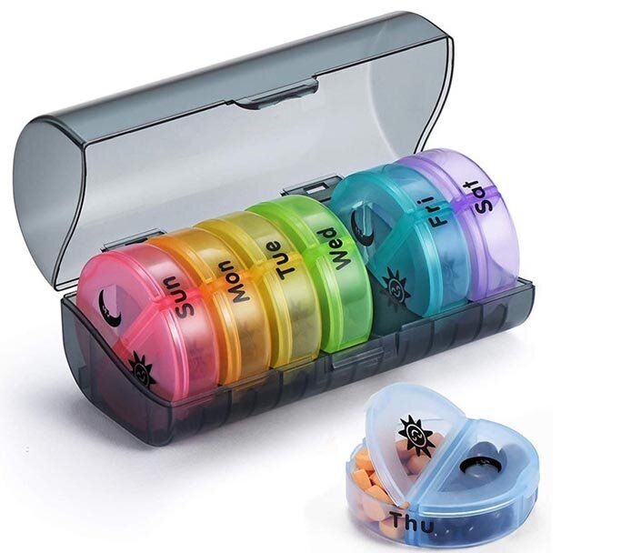 Round mini travel moisture-proof 14-compartment medicine box portable one week morning and evening