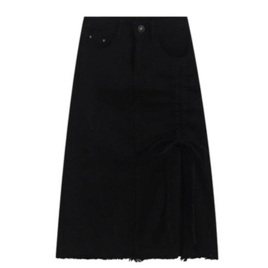 抽繩開叉牛仔半身裙【黑色】【S-4XL碼】（下單後請聯絡客服確認發貨尺碼）#K011003369