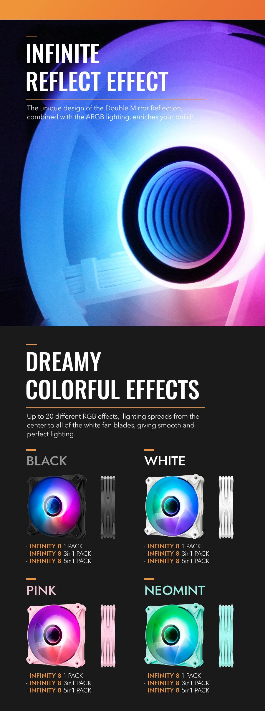 darkFlash | Infinity 8 PWM A-RGB Fan 12cm 3 in1 [White] | 顏色 : 白色 | 款式 ...