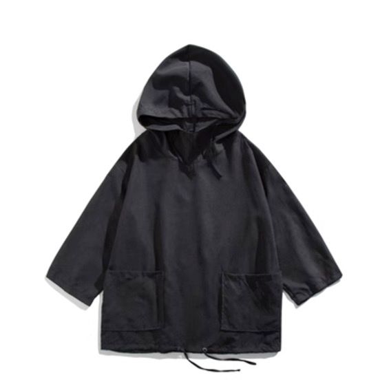 寬鬆百搭七分袖連帽衛衣(黑色,S-3XL碼)【下單後請聯絡客服確認發貨尺碼】#F256003033