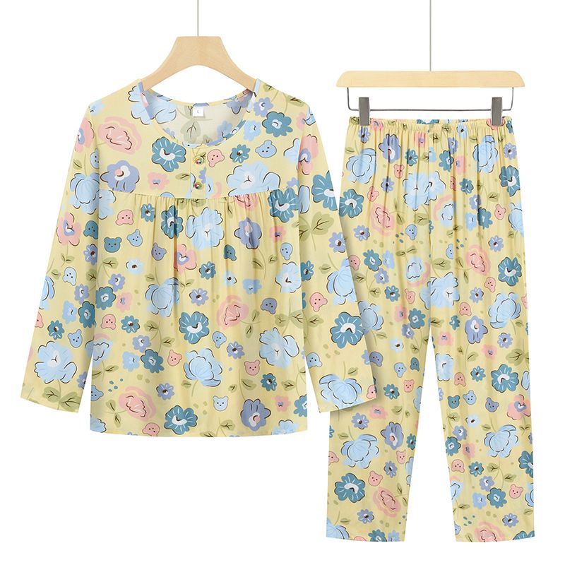 中老年居家長袖套裝( L-2XL碼 黃底花朵雲）【下單後請聯絡客服確認發貨尺碼】F001099325