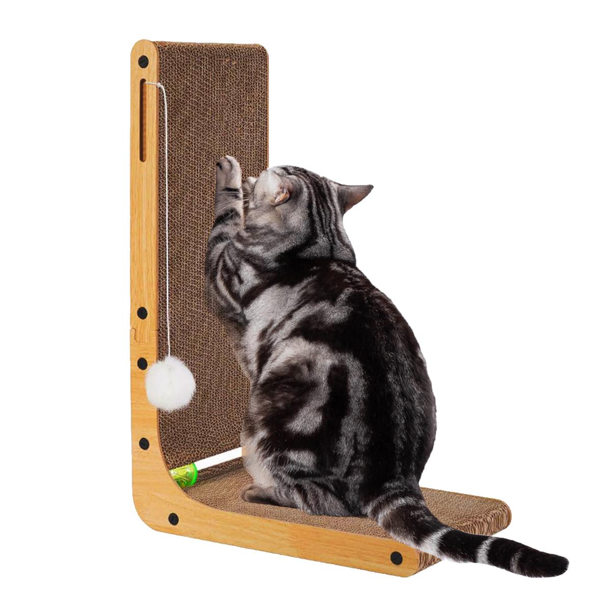 貓抓板、室內貓貓抓板、帶球玩具的紙板貓抓板、大型 L 形貓抓板紙板、保護家具貓抓板