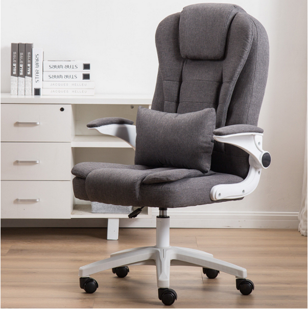 簡約電腦椅辦公椅(灰色布藝+靠枕/鋼製腳)