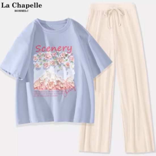 短袖冰絲褲兩件裝【淺藍色（富士櫻花）+杏褲】【S-XL碼】（下單後請聯絡客服確認發貨尺碼）#K011002695