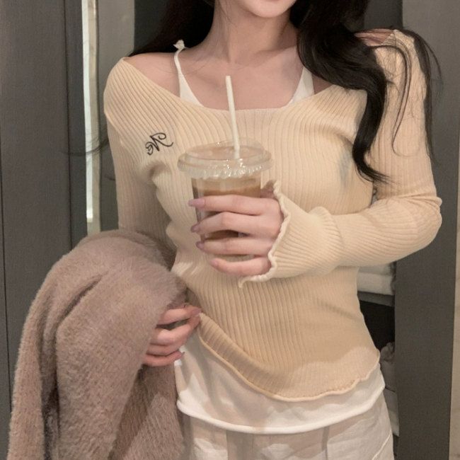 假兩件針織衫(均碼)(燕麥色)#K004008552