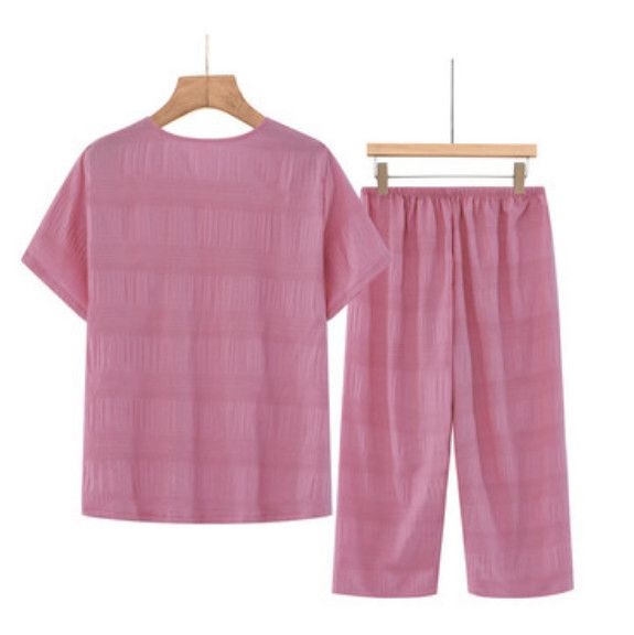 夏季中老年休閒套裝（桃粉色）【尺碼：XL-4XL】【下單後聯絡客服確認發貨尺碼】F203013315