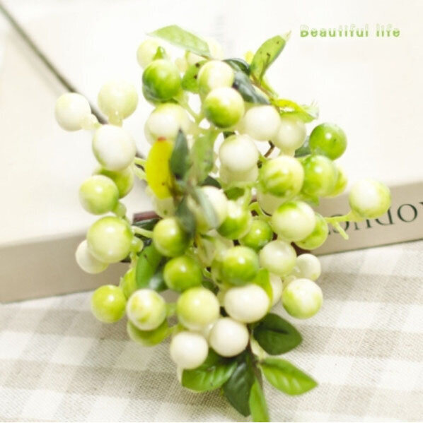 模擬漿果裝飾花假花客廳家居飾品擺設（白綠色)