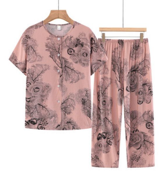 夏季中老年兩件套套裝（淺棕杉樹）【尺碼：XL-5XL】【下單後聯絡客服確認發貨尺碼】F203013176