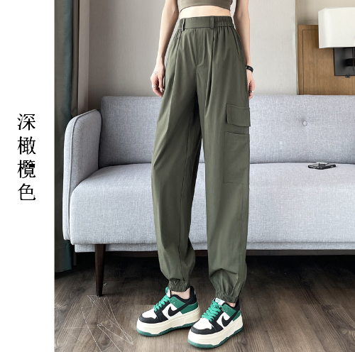 高腰休閒寬鬆運動束腳褲（深橄欖色）（S-XXL碼及褲長有常規/加長）（下單後聯繫客服確認尺碼及褲子長度）#F275_004_544